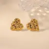 Wholesale Lucky Heart Stud Earrings For Women, Waterproof Non Tarnish 304 Stainless Steel With 18K Real Gold PVD Coated Plating 0.03µm-0.05µm