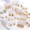 Wholesale Unisex Flowers Stud Earrings With Freshwater Pearl, Waterproof Non Tarnish 304 Stainless Steel, 18K Real Gold PVD Coated