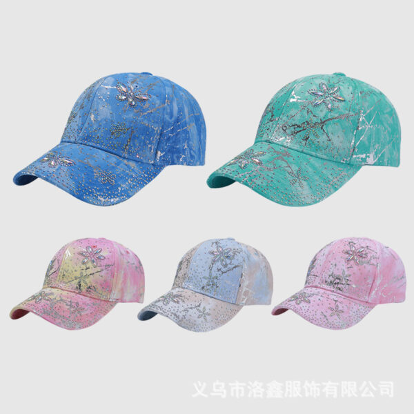 oly-ec9b041a616d44b5516d2eecb69170ad Wholesale style rhinestone flower hat, all-season sun protection tie-dye baseball cap, spring and autumn travel sun protection -fix rhinestone baseball cap