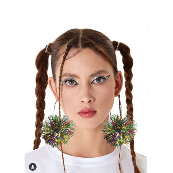 oly-eca2d51ae8c04d4a4b8190d4ac7da39a Wholesale Carnival Decorative Earrings Colorful Bright Silk Hair Ball Earrings Personality Exaggerated Holiday Party Jewelry