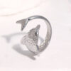 Wholesale Cute stainless steel dolphin ring, gold-plated and colorfast, open titanium steel ring