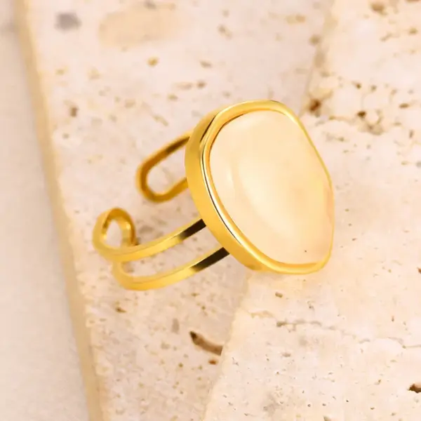 oly-eca6ebfbcb69eb17c5c8bc3aae192b24 Wholesale 2pcs/set White Nude Natural Stone Jewelry Set 18K Gold Plated Stainless Steel Necklace Ring Minimalist Water Drop Shape Two-Piece Jewelry Accessories Daily Wear Choice