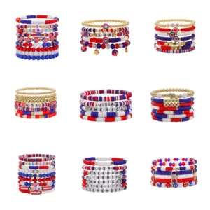 Wholesale Love Letter Star Independence Day Flag Elastic Soft Clay Bracelet Set For Women Daily Simple Jewelry Accessories