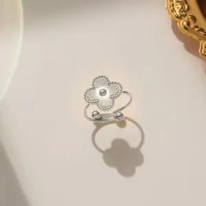 Silver Four-Leaf Clover Ring