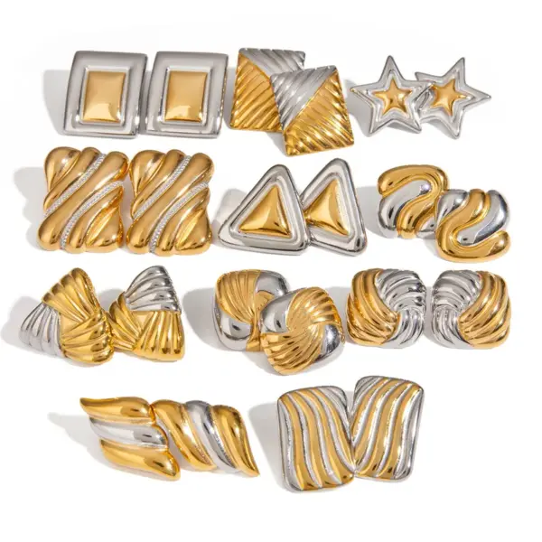 oly-ecbf0f20beb5305f092bf752c4bbb868 Wholesale 304 Stainless Steel Geometric PVD Coated Real Gold Plated Elegant Simple Style Classic Style Waterproof Non Tarnish Mixed Color Plating Ear Studs