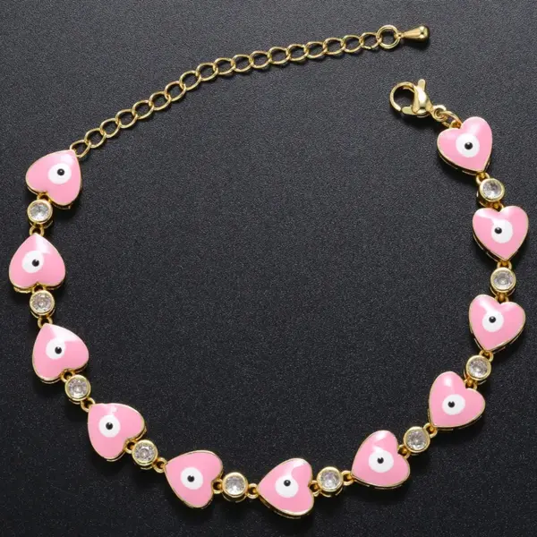 Wholesale Fashion Devil's Eye Heart Shape Copper Bracelets Enamel Inlay Artificial Gemstones Copper Bracelets