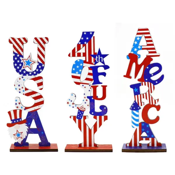 Wholesale 71 Independence Day Cartoon Letter Wooden Decorations American National Day Scene Decoration Props Holiday Party Wooden Materials
