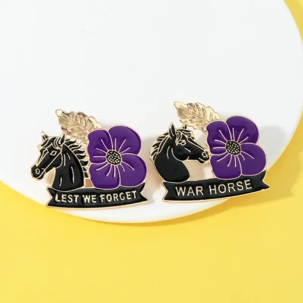 Wholesale Creative Commemorative Kate Middleton Memorial Brooch Horse Purple Poppy Fashion Accessories Zinc Alloy Letter Pattern Pin