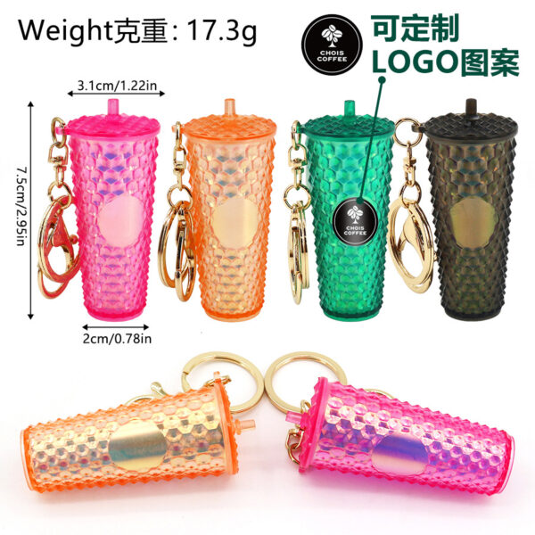 Wholesale Diamond Durian Cup Keychain American Colorful Gradient Cyber Celebrous Durian Cup Pendant Straw Diamond Cup Hanging Ornament