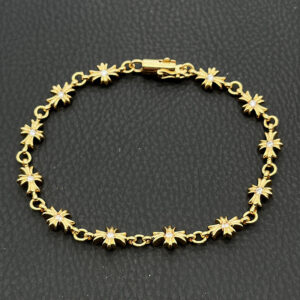 TINY E cross bracelet gold with diamonds / 18CM