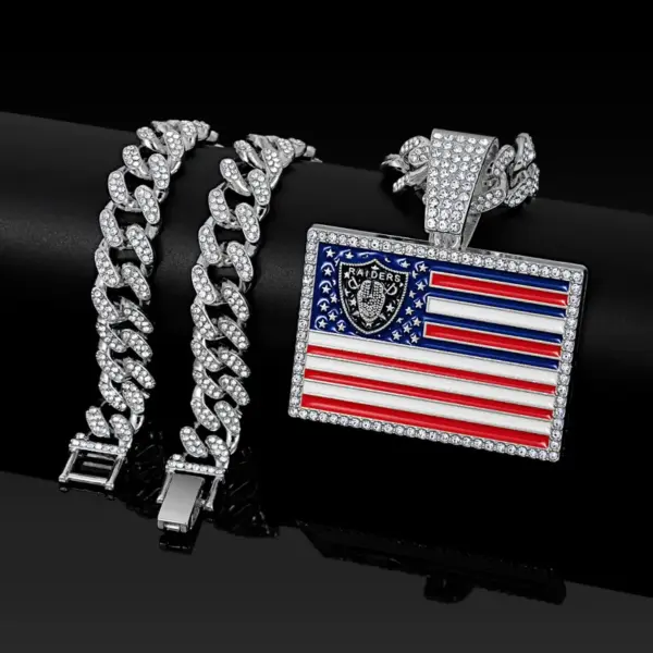 Wholesale Hip-Hop Necklace Featuring American Flag Pattern In Gold And Silver Colors