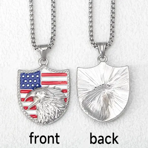 Wholesale 304 Stainless Steel American Flag Eagle Hip-Hop Rock Punk Square Pearl Chain Pendant Necklace