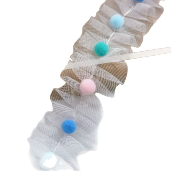 Wholesale 5cm wide color pompom pleated mesh stereo lace candy color wool ball handmade DIY decorative material