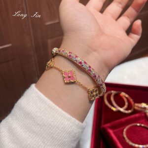 Wholesale Eco-friendly copper full diamond rose garden gradient pink diamond bracelet