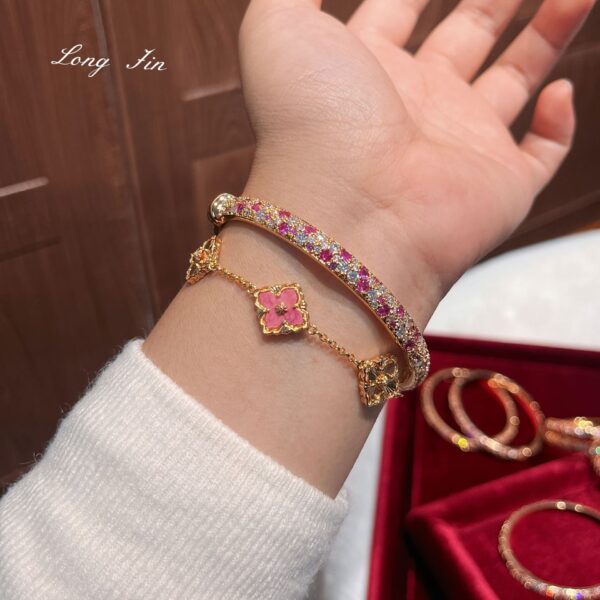 Wholesale Eco-friendly copper full diamond rose garden gradient pink diamond bracelet