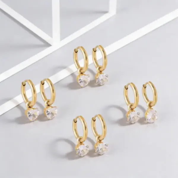 Wholesale Water Droplets Waterproof Non Tarnish Earrings For Women, 316 Stainless Steel With 18K Real Gold PVD Coated And Zircon Inlay