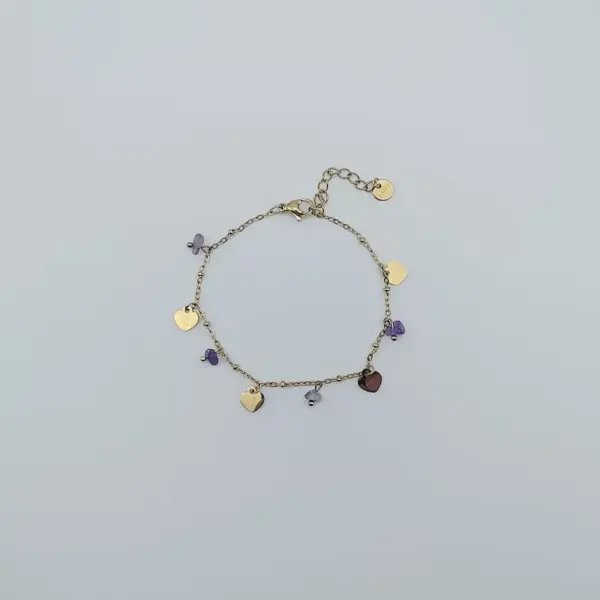 Wholesale Heart-shaped Bracelet 18K Gold Color Natural Stone Women's Bracelet Bohemian Floral Print Titanium Steel