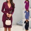 Wholesale Autumn Slim Butt Bottoming Button Breasted Professional Dress