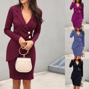 Wholesale 2023 European and American Autumn Slim Butt Bottoming Button Breasted Professional Dress Amazon Ebay