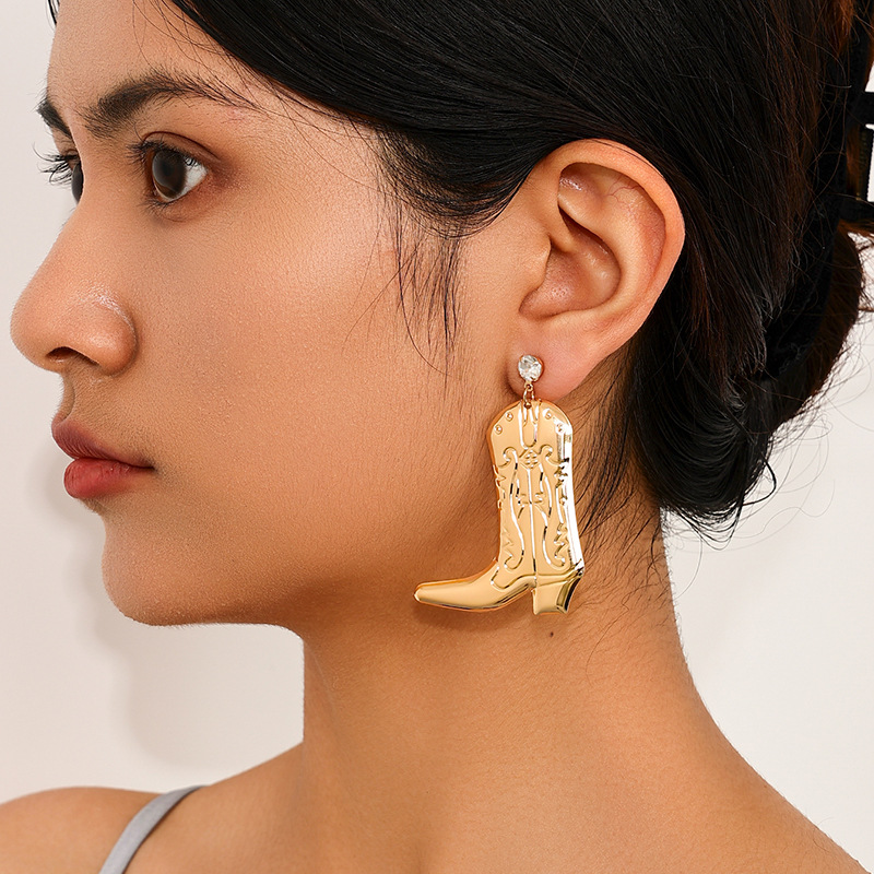 Wholesale 1 Pair Fashion Creative Metal Western Cowboy Boots Pendant Women Earrings