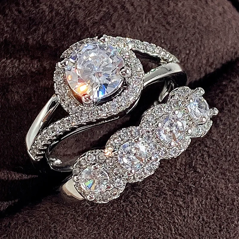 Wholesale Lady Geometric Copper Inlay Zircon Rings