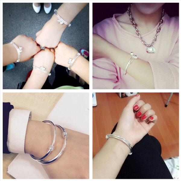 oly-ed6d9dbfd41ab3c73d5c002a20e75124 Wholesale Korean version of silver simple fashion Bell bracelet men's and women's smooth bracelet popular versatile push-pull bracelet accessories