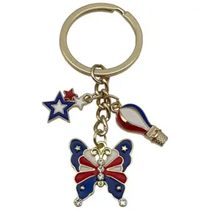 [kc Gold Blue American Independence Day Butterfly Flag Hot Air Balloon Pentagram Keychain] - 9.6g - ER1659