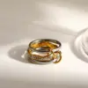 Wholesale Geometric Electroplated Rings For Women In 304 Stainless Steel With 18K Real Gold Water Plating And Zircon Inlay