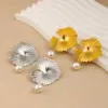 Wholesale 304 Stainless Steel Chrysanthemum Daisy PVD Coated 18K Gold Real Gold Plated Vacation Waterproof Non Tarnish Gold Silver Drop Earrings