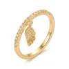 Wholesale Feather Pattern Women’s Ring With Bezel Setting, Copper Base With KC Golden Water Plating And Zircon Inlay