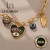 Wholesale Devil's Eye Waterproof Bracelet For Women With 18K Gold Plated 304 Stainless Steel Resin Inlay Cuban Link Chain