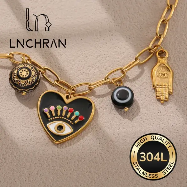 Wholesale Devil's Eye Waterproof Bracelet For Women With 18K Gold Plated 304 Stainless Steel Resin Inlay Cuban Link Chain