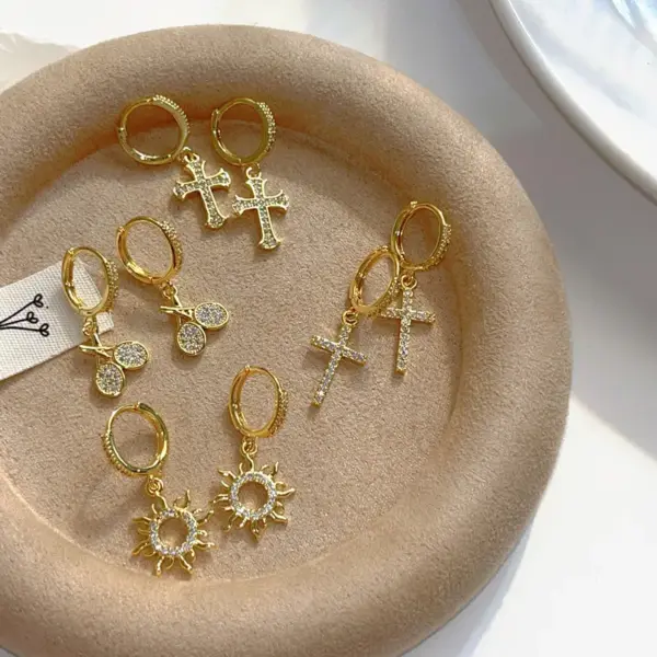 Wholesale Brass Zircon Moon Heart Shape Butterfly Drop Earrings