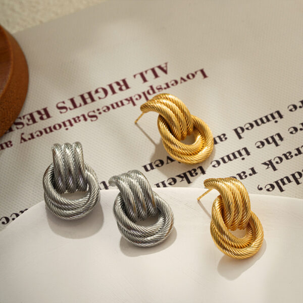 Wholesale 18K Gold and Silver Double Color Earrings Stereo Double Ring Simple 3-layer Coil Wound Earrings Earrings