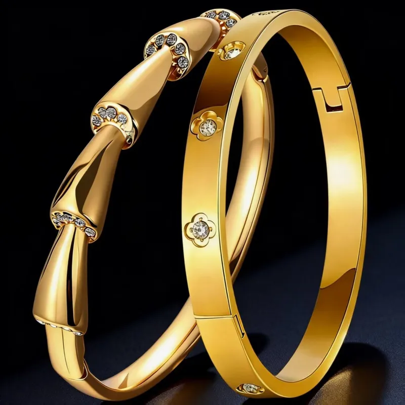 Wholesale Heart Shape Waterproof Non Tarnish Gold Bangle For Women In Simple Style With Rhinestones Inlay And 304 Stainless Steel