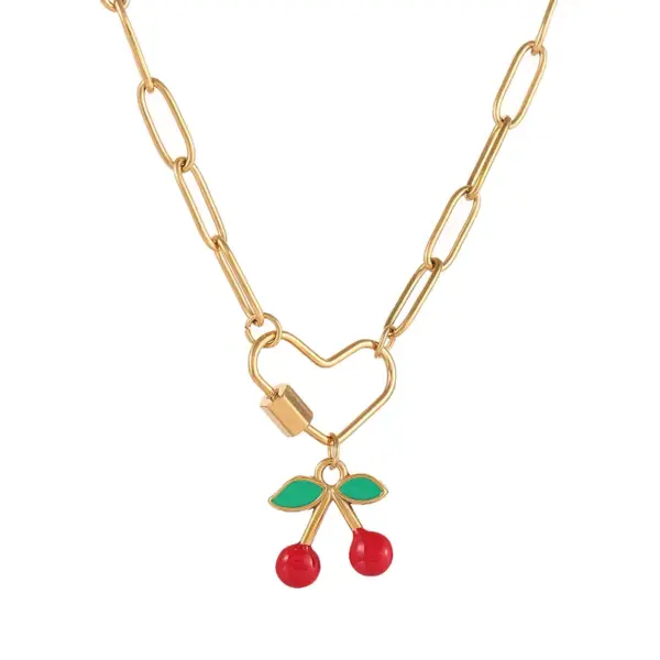 Wholesale Ion Plating (IP) 18K Gold Plated Cherry 304 Stainless Steel Classic Style Waterproof Non Tarnish 304 Stainless Steel Pendant Necklace