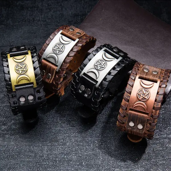 oly-eda735d8a6fbd8b704549319690ec7de Wholesale Totem Genuine Leather Top Layer Cowhide Bracelet Nordic Viking Ring Odin Symbol Handmade Leather Bracelet Unisex Travel
