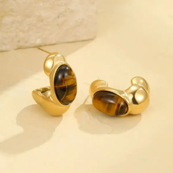 Wholesale PVD Coated Real Gold Plated Oval 304 Stainless Steel IG Style Vintage Style Simple Style Waterproof Non Tarnish Ear Studs