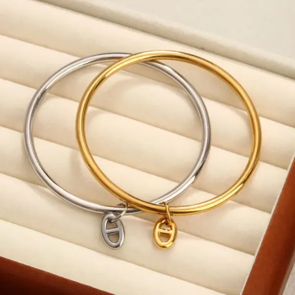 Wholesale New Smooth Titanium Steel Circle Bracelet Gold Plated High Color Retention Round Ring Fashion Jewelry Cross Stitching Style