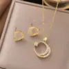 Wholesale Love Jewelry Set For Women Featuring Inlay Artificial Rhinestones With 18K Real Gold Plated Copper And Water Plating On Cable Chain