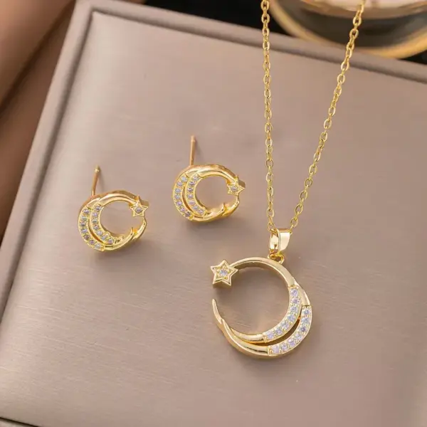 Wholesale Love Jewelry Set For Women Featuring Inlay Artificial Rhinestones With 18K Real Gold Plated Copper And Water Plating On Cable Chain