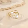 Wholesale Adjustable Women’s Flower Ring With Waterproof 304 Stainless Steel, PVD Coating, Golden Plating, And Artificial Pearl