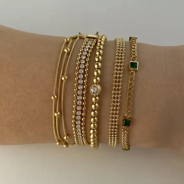 Wholesale Women’s Square Bracelets With Bezel Setting, 18K Real Gold Plated 304 Stainless Steel, PVD Coated Cable Chain Featuring Zircon Inlay