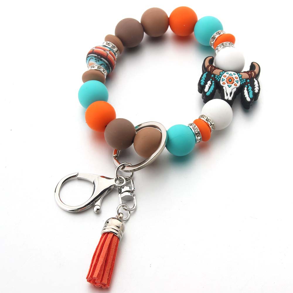 Wholesale Explosive Western Denim Silicone Wrist Keychain Accessories Cross-border TEMU Hishin Beaded Pendant Women's Keychain