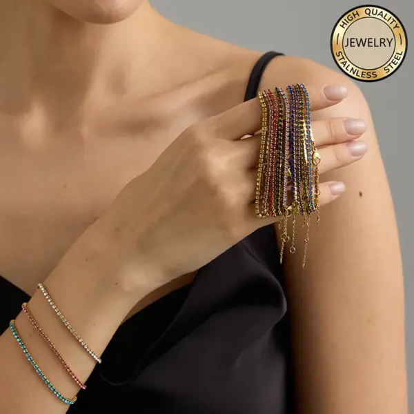 Wholesale Unisex Circle Hypoallergenic Bracelet In 316 Stainless Steel With 14K Real Gold PVD Coating And Rhinestone Inlay