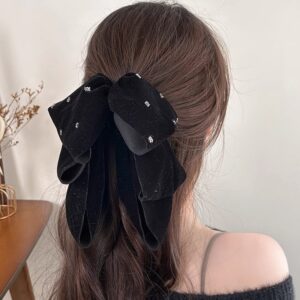 Wholesale French High-grade Velvet Bow Grab Clip 2024 New Style Head Refined Hairpin Shiny Rhinestone Elegant Headwear
