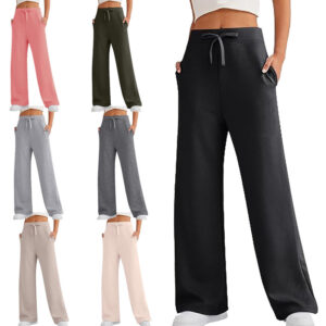 Wholesale 2025 Cross-border Dongguan Humen in stock Women's Autumn Casual Loose Wide Leg Comfortable Lightweight Sports High Waist Pants for Women