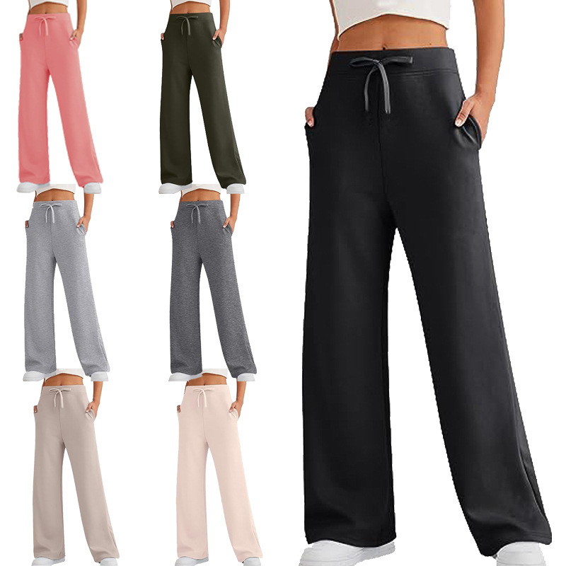 Wholesale 2025 Cross-border Dongguan Humen in stock Women's Autumn Casual Loose Wide Leg Comfortable Lightweight Sports High Waist Pants for Women