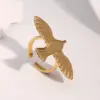 Wholesale Style Stainless Steel Peace Dove Bird Open Ring For Women, Unique Retro 18k Gold Titanium Steel Jewelry, Supply