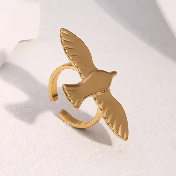 Wholesale Style Stainless Steel Peace Dove Bird Open Ring For Women, Unique Retro 18k Gold Titanium Steel Jewelry, Supply
